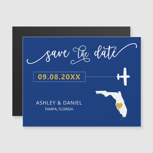 Florida Wedding Save the Date Card, Map Magnetic Invitation (Front/Back)