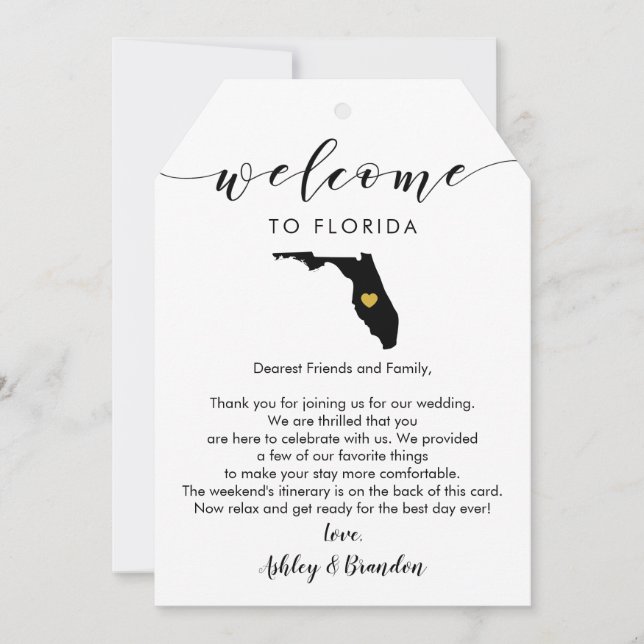 Florida Wedding Welcome Tag, Letter Itinerary (Front)