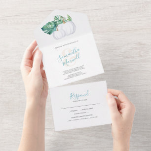 Florida White Pumpkin Wedding All In One Invite