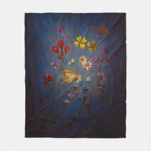 Florida Wildflowers on a blue background Fleece Blanket