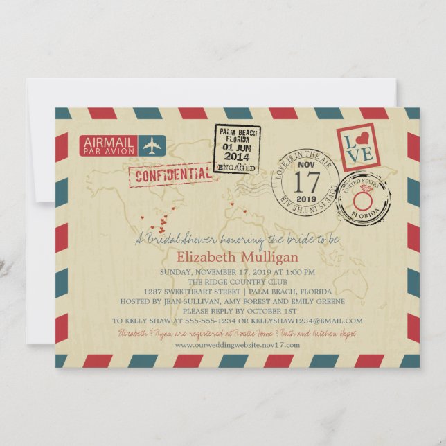 Florida World Traveller Airmail | Bridal Shower Invitation (Front)