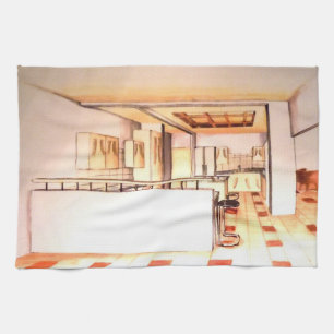 Floridian Modern Kitchen Rendered Perspective on A Tea Towel