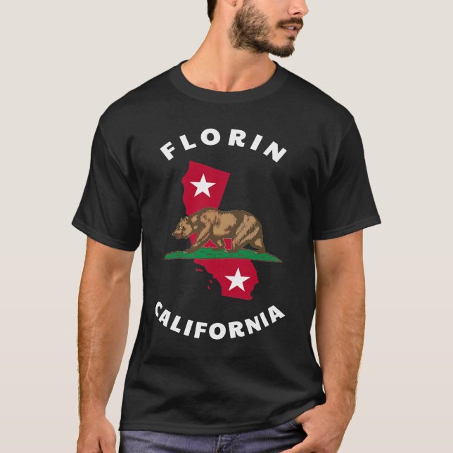 Florin California CA Flag and Bear Badge Souvenir T-Shirt (Front)