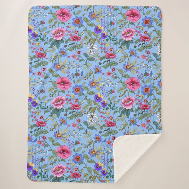 Floriography in Blue Sherpa Blanket (Front)