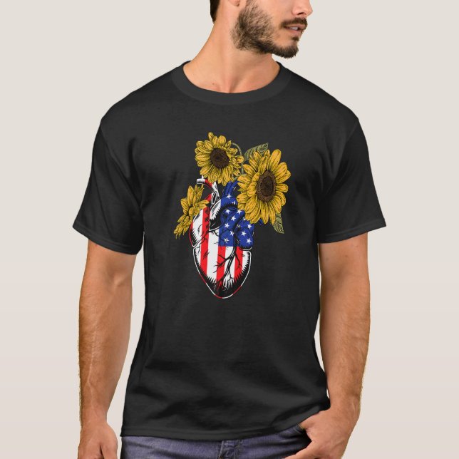 Florist American Flag 4th July Floral Anatomical H T-Shirt (Front)
