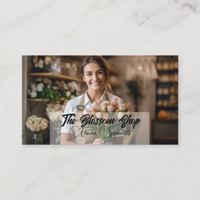 Florist Arranging Flowers for a Customer Business Card (Front)