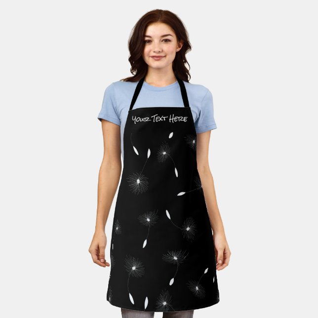 Florist Black white Dandelion  Pattern Apron (Worn)
