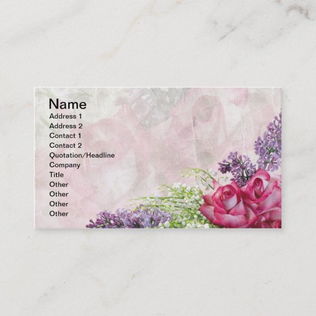 Florist Bouquet, Roses, Lilacs, Lily of the Valley Business Card (Front)