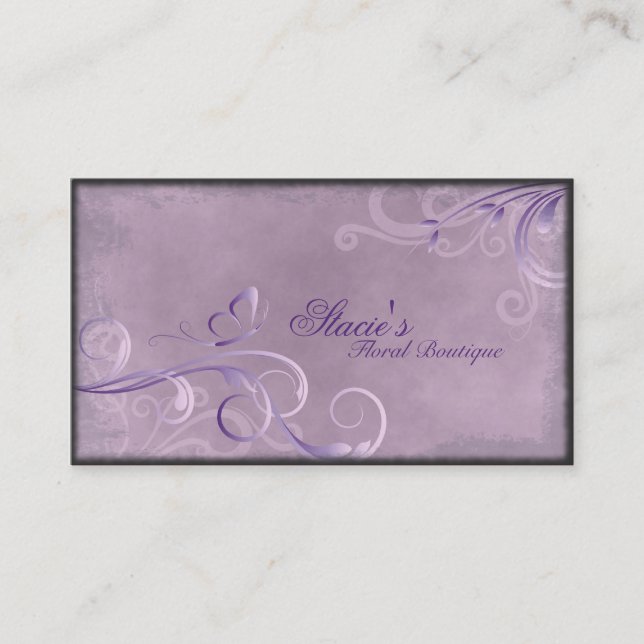 Florist Business Card Pink Purple Swirls Butterfly (Front)