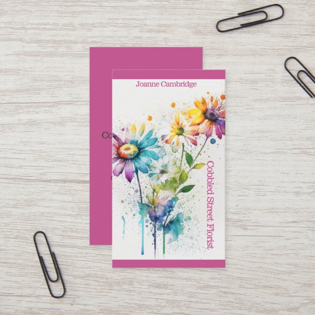 Florist business card. Stylish splattered flowers. Card (Front/Back In Situ)