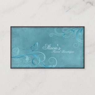 Florist Business Card Teal Blue Swirls Butterfly