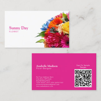 Florist Colourful Floral Bouquet with QR Code Business Card
