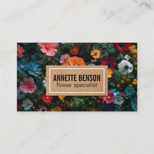 Florist | Colourful Flowers Background Business Card (Front)