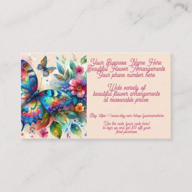 Florist Flower Arrangement Floral Shop Sales Etsy  Business Card (Front)