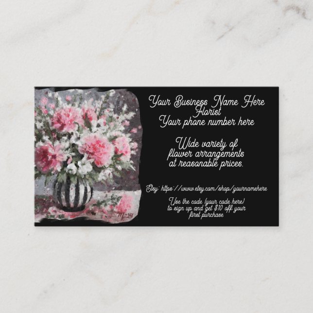 Florist Flower Arrangement Pink Shop Sales Etsy  Business Card (Front)