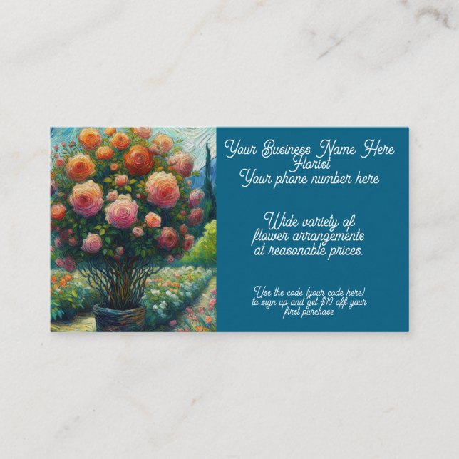 Florist Flower Arrangement Rose Topiary Van Gogh Business Card (Front)