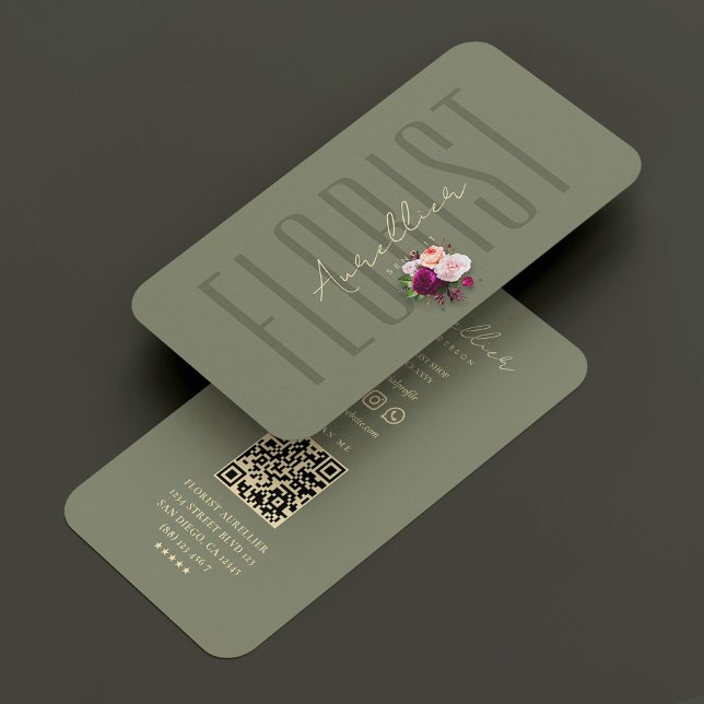 Florist Flower Bouquet Shop Sage Green Modern Business Card (Florist Flower Bouquet Shop Sage Green Modern Business Card
)