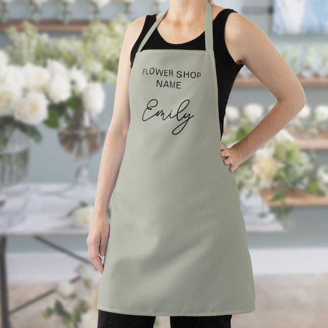 Florist Flower Shop Name Employee Sage Green Apron (Creator Uploaded)