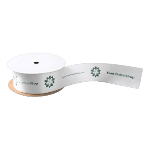  🎀Florist Green Blossom Logo and Custom White Satin Ribbon