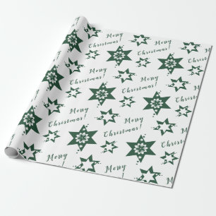 🌟Florist Green Starry Merry Christmas White Wrapping Paper