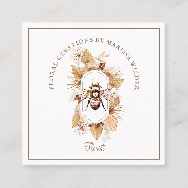 Florist Honey Bee Blush Pink Boho Floral Square Bu Business Card (Front)