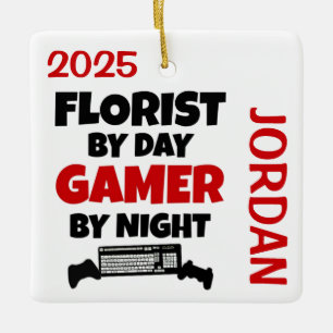 Florist Loves Playing Video Games Ceramic Ornament