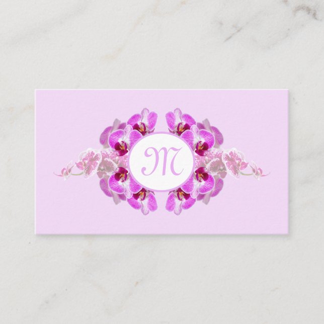 Florist orchid flower monogram calligraphy QR-Code Business Card (Front)
