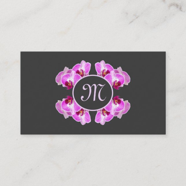 Florist orchid flower monogram calligraphy QR-Code Business Card (Front)