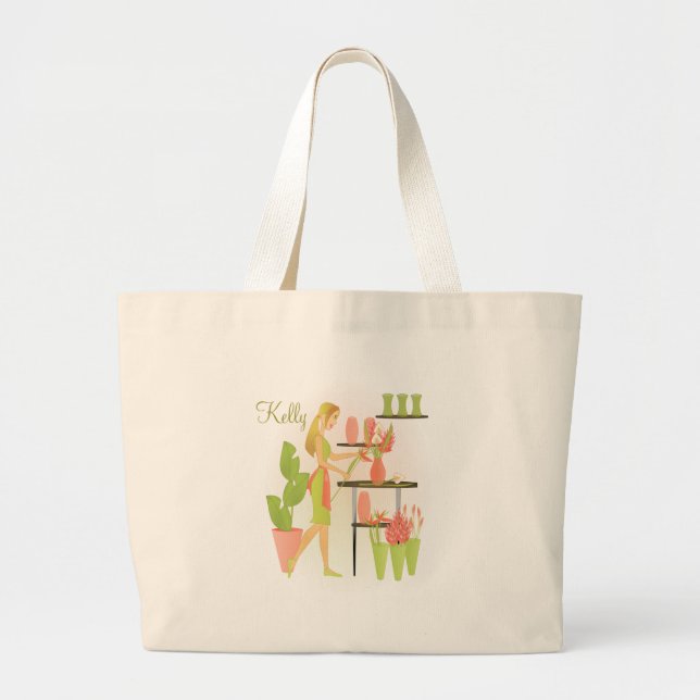Florist-Peach Large Tote Bag (Front)