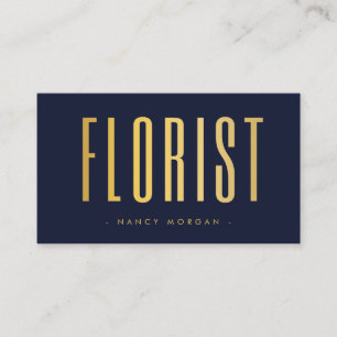 Florist Photo Qr Code Navy And Gold Business Card