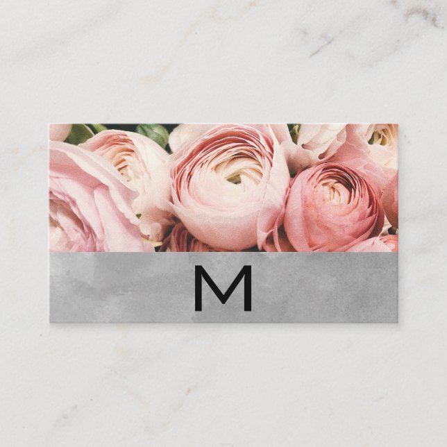 Florist | Pink Flowers Watercolor Block Business Card (Front)