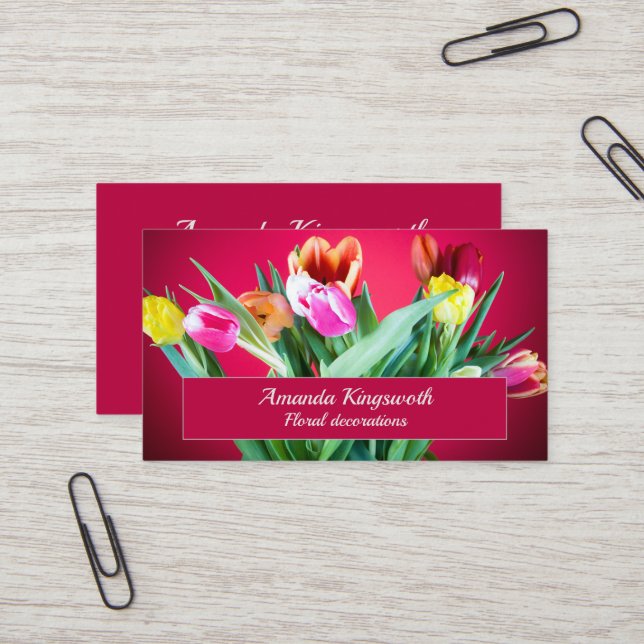 Florist red tulips business with customisable text business card (Front/Back In Situ)
