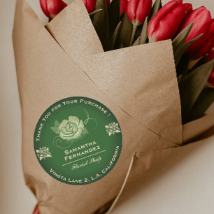 Florist Rose Flower Olive Green & Beige Business Classic Round Sticker