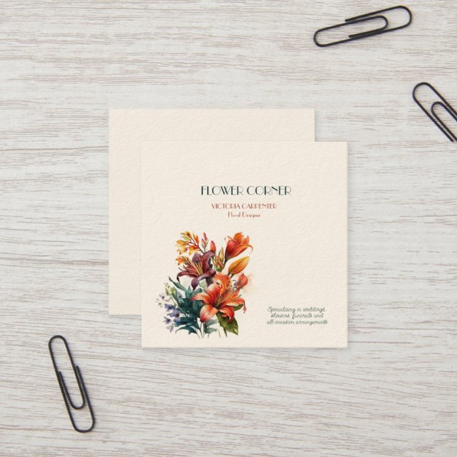 Florist Shop Lilies   Square Business Card (Front/Back In Situ)