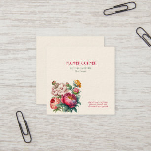 Florist Shop Peonies Square Business Card
