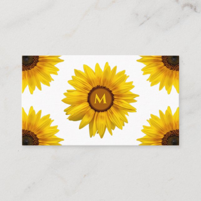 Florist sunflower monogram calligraphy QR-Code Business Card (Front)