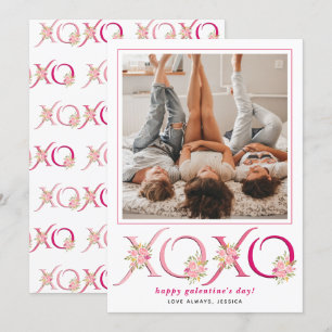 Florl pink  HOHO Galentines Day heart photo Holiday Card