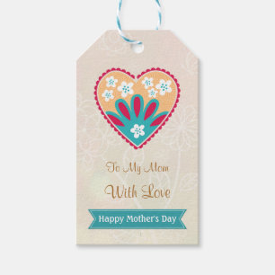 Flortal heart, daisy Mother's day Gift Tags