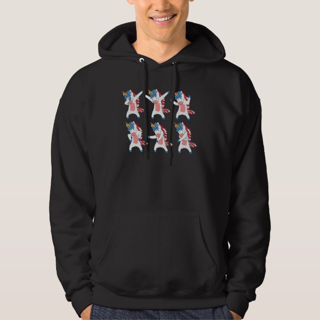 Floss Dance 4th of July Unicorn Girls Women US Fla Hoodie (Front)