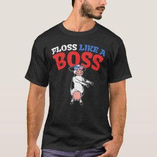 Floss Like A Boss Dance Cow Flossing 4th Of July T-Shirt