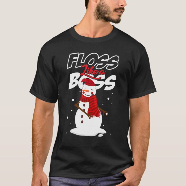 Floss Like a Boss Snowman Flossing Christmas T-Shirt (Front)