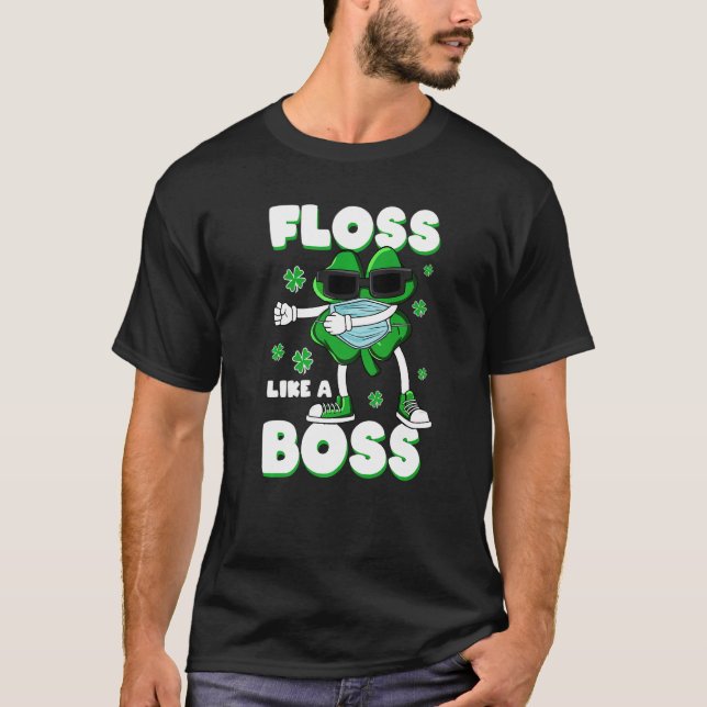Floss Like A Boss St Patrick S Day Shamrock Face M T-Shirt (Front)