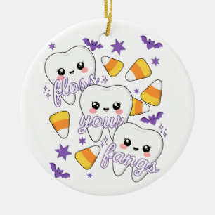 Floss Your Fangs Dental Tooth Halloween Humour Ceramic Tree Decoration