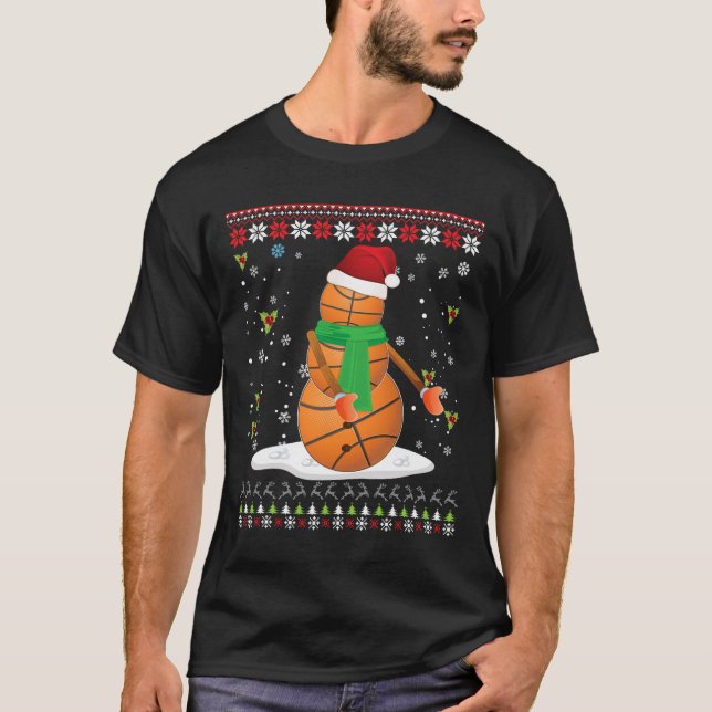 Flossing Christmas Basketball Santa Elf Ugly Sweat T-Shirt (Front)