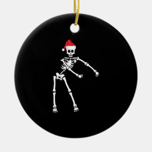 Flossing Skeleton Santa Hat Funny Kids Xmas Holida Ceramic Tree Decoration