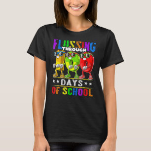 Flossing Through 100 Days Of School 100th Day Scho T-Shirt