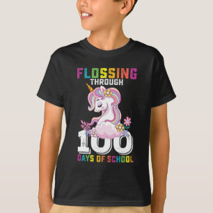 Flossing Through 100 Days of School Unicorn T-Shirt