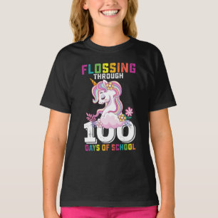 Flossing Through 100 Days of School Unicorn T-Shirt