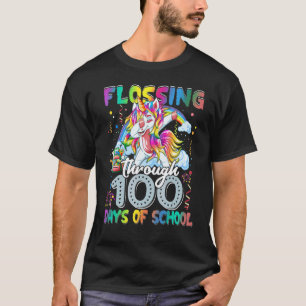Flossing Through 100 Days Of School Unicorn Teache T-Shirt