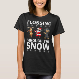 Flossing Through The Snow Santa Reindeer Dachshund T-Shirt
